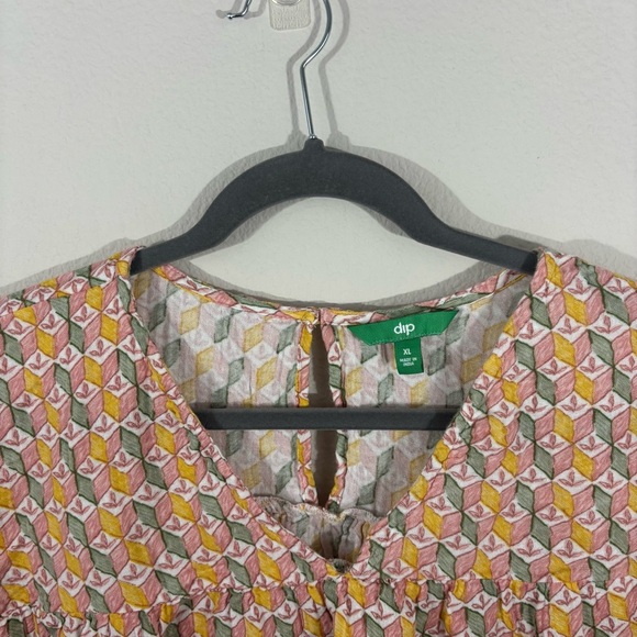 Dip Boxy Short Sleeve Cotton Blouse Sz XL Lightweight Spring Summer Pattern - Picture 7 of 8